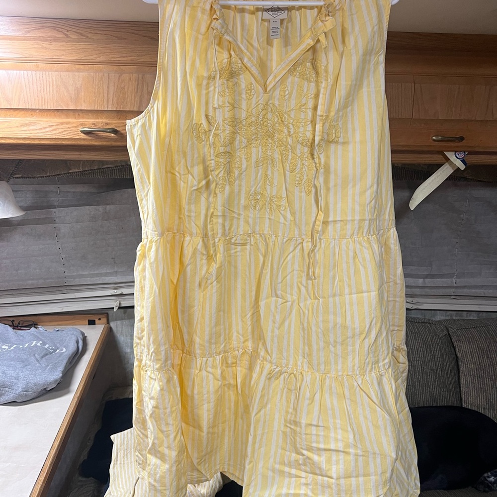 St. John's Bay Yellow and White Striped Midi Dress